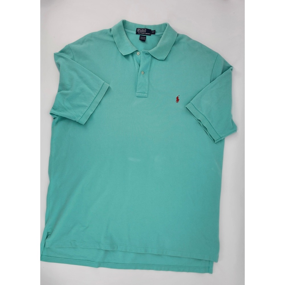 Polo Ralph Lauren Vintage 90s Mens 2XT Teal Green Short Sleeve Pique Polo Red